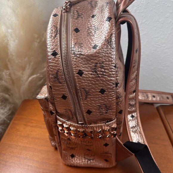 Authentic MCM Visetos Pattern Leather Pink Gold Studded Backpack - Picture 6 of 13